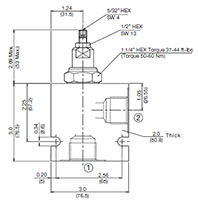 Dimensional Image for DB Pressure Relief Valve, Direct Acting, Poppet Type (DB12P-01)