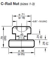 Dimensional Image for Clamps, DIN 3015 - Heavy Duty HRES C-Rail Nut (Sizes 1-3)