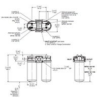 Dimensional Image for In-Line Duplex Spin-On Filter - MFDS Series (250 PSI)